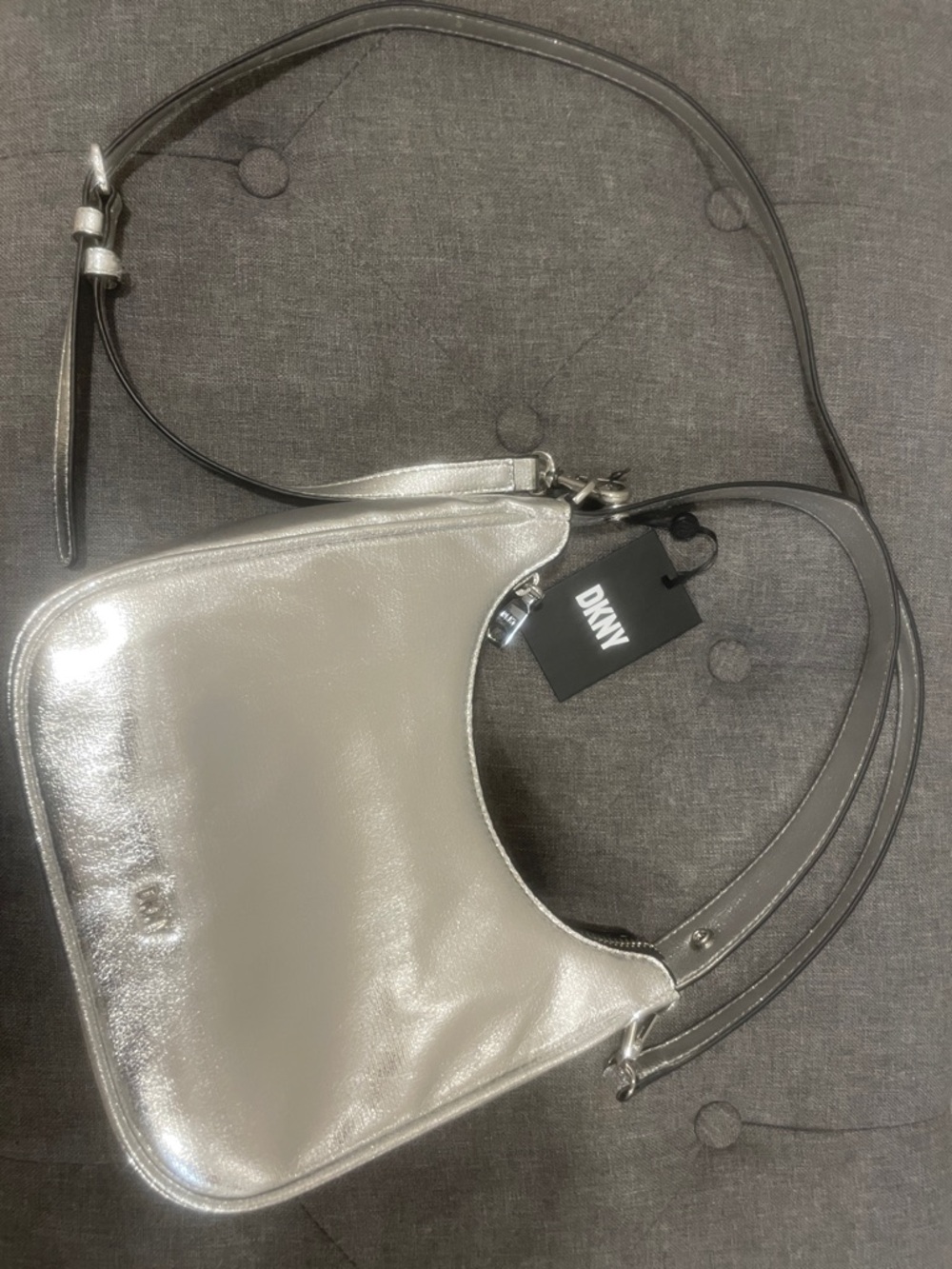 DKNY Metallic Silver Leather Shoulder Bag